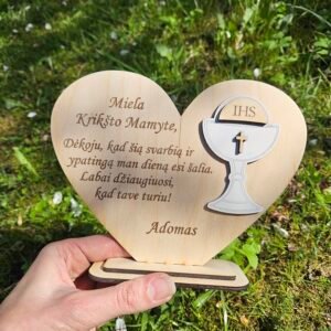 Medinė Graviruota Padėka Krikšto Tėveliams komunijos proga.